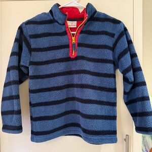 Hanna Andersson Blue and Navy Striped Kids Fleece with red trim